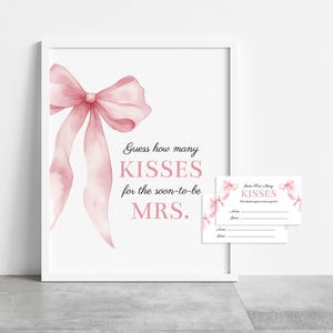 Pink Bow Guess Kisses Bridal Shower Sign & Tickets Template, Self-Edit