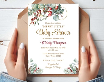Christmas Baby Shower Invitation Template, Self-Edit, WCB