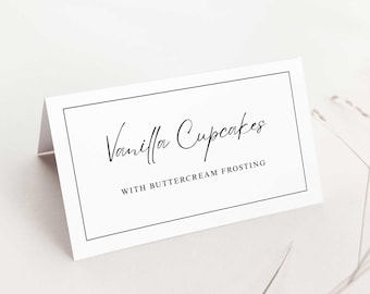 Plantilla minimalista de etiquetas de comida, etiqueta editable para buffet, Canva, BWM