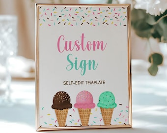 Ice Cream Sprinkles Custom Party Sign Template, Self-Edit