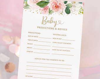 Blush Predictions for the Baby Shower Game, Blush Pink Floral Baby Shower Game, INSTANT DOWNLOAD, BWF