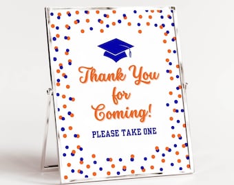 Thank You for Coming Graduation Favor Sign, Royal Blue & Orange, Digital Download, RBO