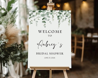 Eucalyptus Bridal Shower Welcome Sign Template, Self-Edit, Corjl