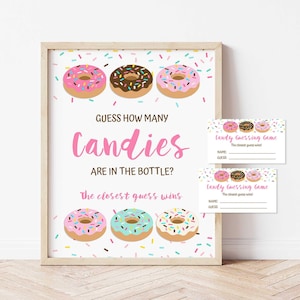 Raten Sie, wie viele Süßigkeiten in der Flasche sind Duschschild & Tickets, Pink Donut Sprinkle Guessing Game, INSTANT DOWNLOAD, DOP