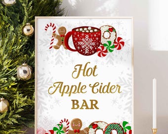 Christmas Hot Apple Cider Bar Party Sign Template, SC01
