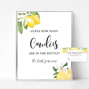 Lemon How Many Candies Baby Shower Game Sign & Tickets, Lemon Citrus Guessing Game, INSTANT DOWNLOAD