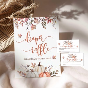 Herbst-Windel-Verlosung Zeichen & Tickets, Herbst Kürbis Saison Dusche Aktivität, Neutral, INSTANT DOWNLOAD, FS31