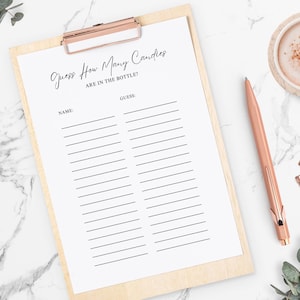 Minimalist Candy Guessing Game Sheet, Candies in the Bottle, 8.5x11 inch, Instant Download, BWM