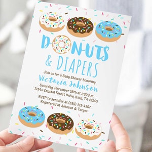 Donuts And Diapers Baby Shower Invitation Diaper Party Donut
