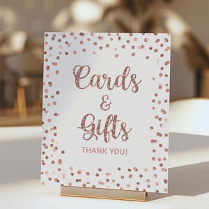 Rose Gold Karten & Geschenke Party Tischschild, Rose Gold Glitter Konfetti Geschenk Tisch Dusche Schild, 2 Größen, INSTANT DOWNLOAD