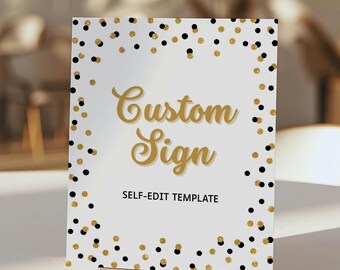 Custom Sign Black and Gold Custom Sign Printable Custom Text Sign ...
