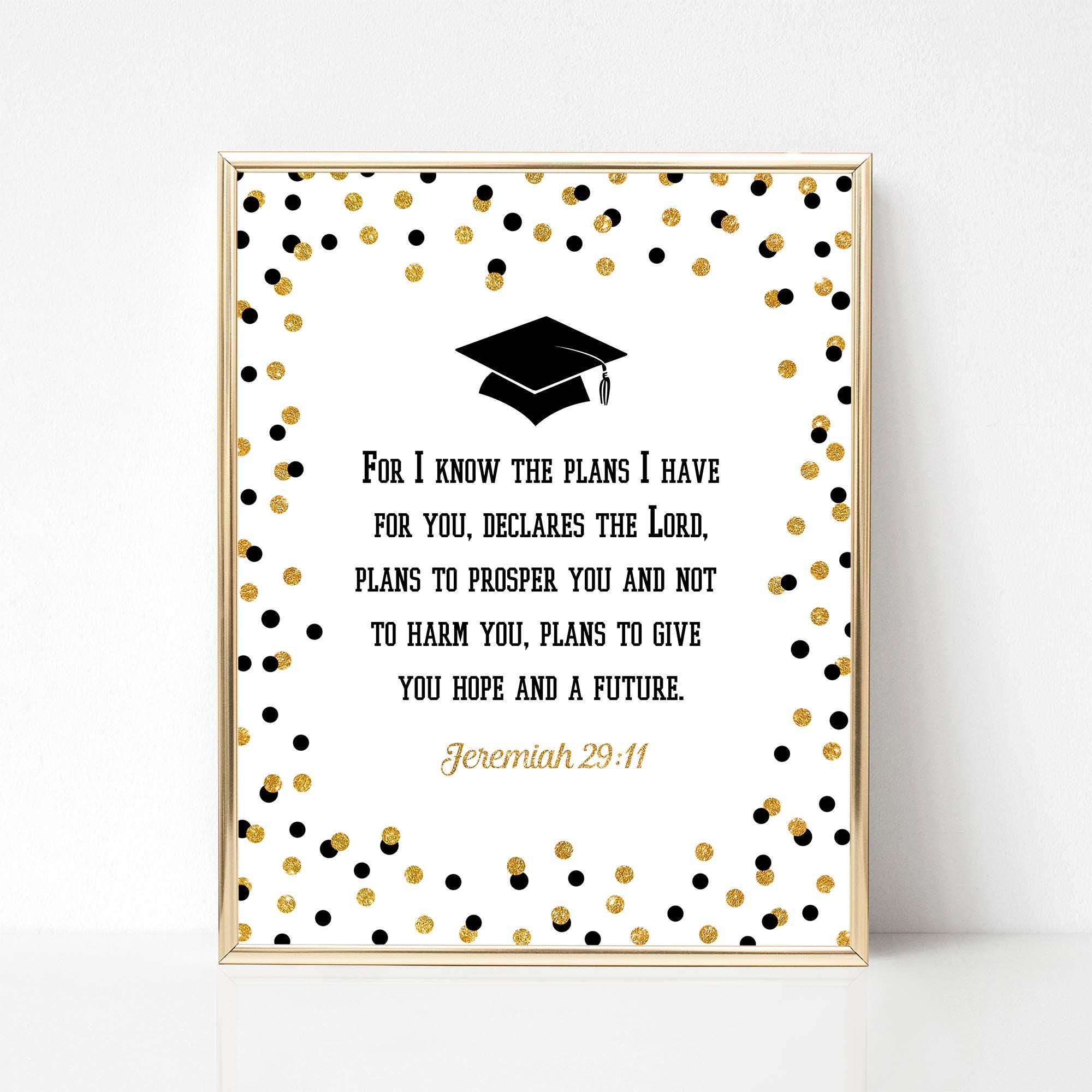 Scripture Labels Graduation Bible Verse Graduation Sign Template, Black & Gold Glitter, Self Edit ...