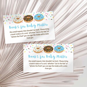 Bearbeitbare Bücher für Baby Einladung Insert Template, Blue Donut Sprinkle Shower Book Anfragekarte, Corjl, DOB