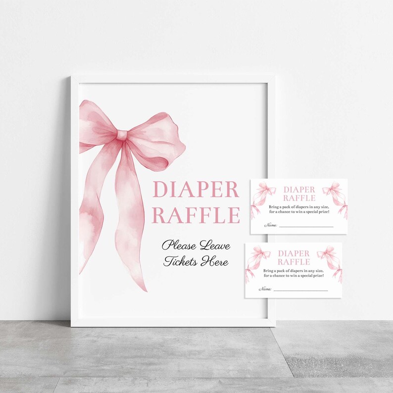 Pink Bow Diaper Raffle Sign and Tickets (digital Download) - Etsy