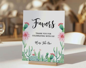Cactus Fiesta Favor Table Sign Template, Self-Edit