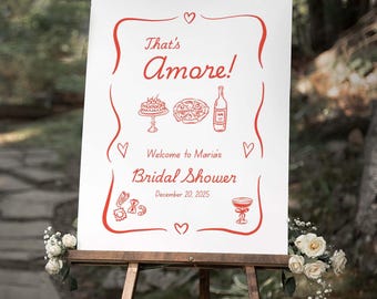 That's Amore Bridal Shower Welcome Sign Template, Hand Drawn Pizza Welcome Poster, 18x24 & 24x36, Self-Edit, Canva, AM