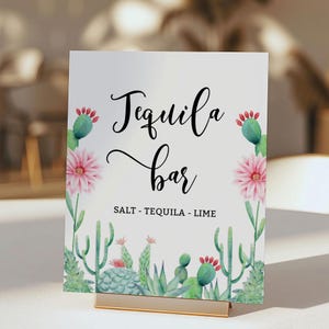 Tequila Bar Birthday Party Sign Template, Cactus Fiesta Shower Table Sign, 2 Sizes, Self-Edit