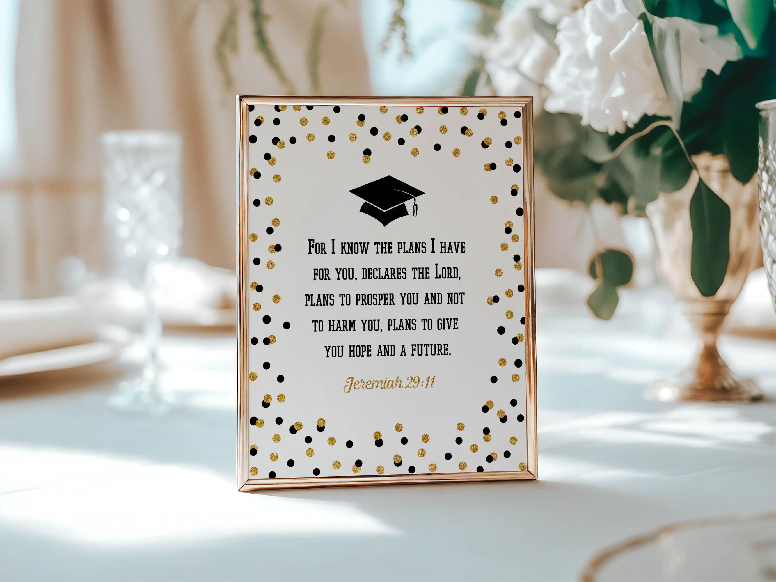 Scripture Labels Graduation Bible Verse Graduation Sign Template, Black & Gold Glitter, Self Edit ...