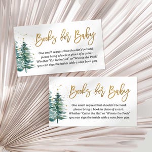 Boeken voor baby-uitnodiging invoegen, Winter Forest Pine Shower Book Request Card, INSTANT DOWNLOAD, WFP
