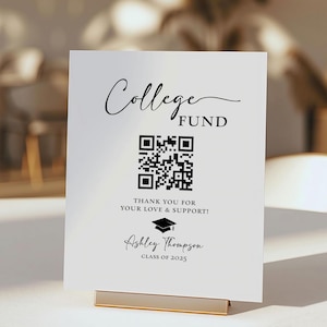 College Fund QR-codesjabloon, sjabloon minimalistisch afstudeerfeest, zelfbewerken, Corjl, BWM