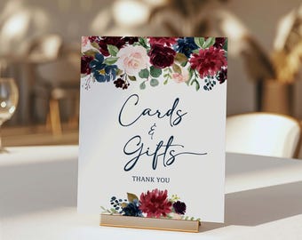 Navy & Burgundy Cards and Gifts Sign Template, Self-Edit, NBUR