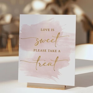 Love is Sweet Please Take a Treat Sign, Watercolor Blush Bridal Shower Dessert Sign, 2 Sizes, INSTANT DOWNLOAD, WBG