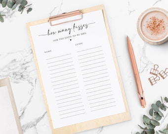 Minimalist How Many Kisses Guessing Game Sheet Template, Self-Edit, BWM