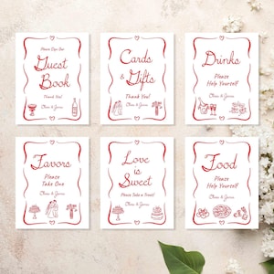 That&#39;s Amore Hand Drawn Wedding Signs Editable Bundle, Whimsical Bridal Shower Table Signs Template, 2 Sizes, Self Edit, AM