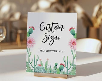 Cactus Fiesta Custom Party Table Sign Template, Self-Edit, Corjl
