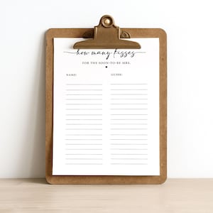 Minimalist Guess How Many Kisses for the Soon To Be Mrs. Bridal Shower Game Sheet Template, Self-Edit, Corjl
