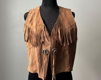 Vtg Leather Fringe Vest