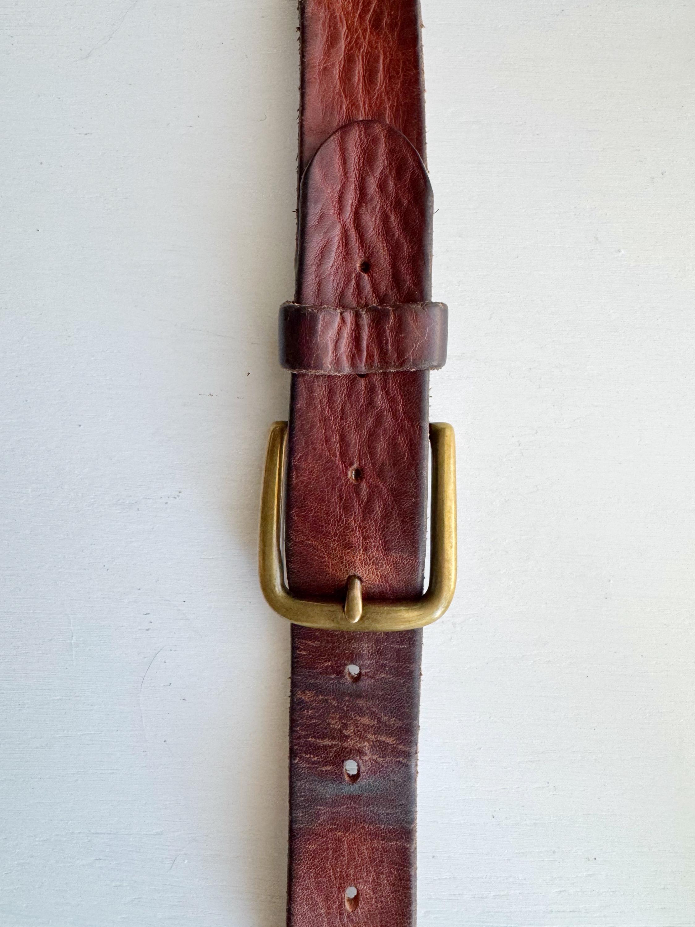 Vintage Eddie Bauer Medium Width Leather Belt Rectangular Brass Buckle Medium Vintage Eddie Bauer Italian Brown Leather Belt Brass Buckle  main image 3