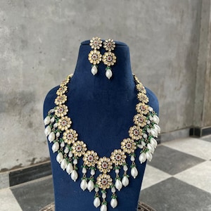 High Quality Uncut Polki Kundan Necklace with Earrings/ Wedding Necklace Set/ Sabyasachi Inspired Kundan Jewellery/ Indian Kundan Jewellery