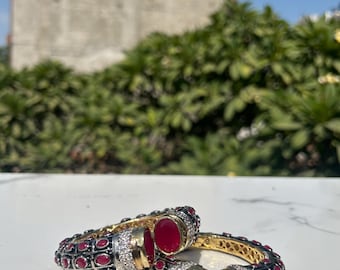 Moissanite Victorian Bangle Bracelet | Kundan Polki, Indian Wedding Jewelry