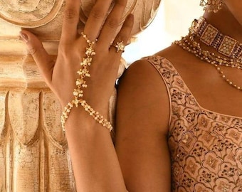 Bracciale Kundan Haath Phool, imbracatura da sposa indiana regolabile