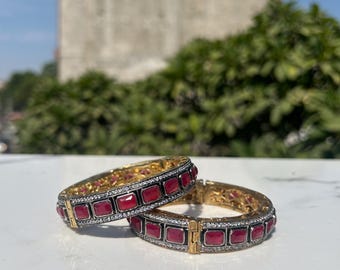 Moissanite Victorian Bangle | Kundan Polki Indian Wedding Jewelry