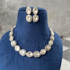 High Quality Uncut Polki Kundan Necklace with Earrings/ Wedding Necklace Set/ Sabyasachi Inspired Kundan Jewellery/ Indian Kundan Jewellery