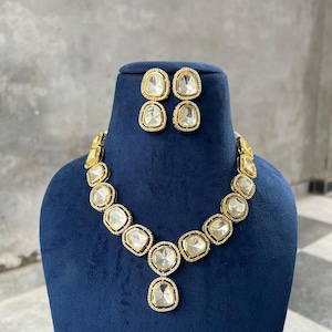 High Quality Uncut Polki Kundan Necklace with Earrings/ Wedding Necklace Set/ Sabyasachi Inspired Kundan Jewellery/ Indian Kundan Jewellery