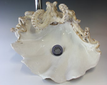Ceramic Giant Clam With Octopus Vessel Sink by Shayne Greco
