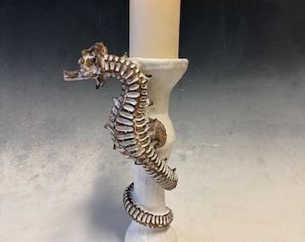 Ceramic Seahorse Candlestick by Shayne Greco Glazed Mediterranean Sculpture Pottery