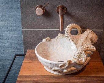 Large Hand made Ceramic Octopus Vessel Sink by Shayne Greco Beautiful Mediterranean Pottery