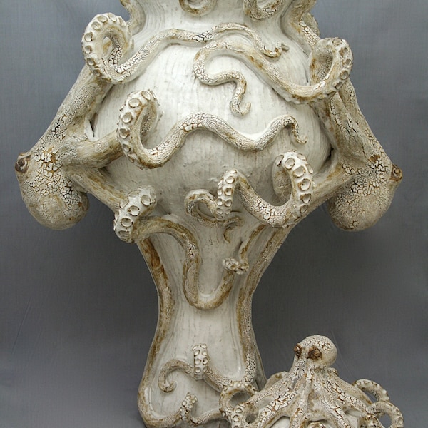 Giant Ceramic Octopus Vase: Handmade Shabby Chic Pottery Urn