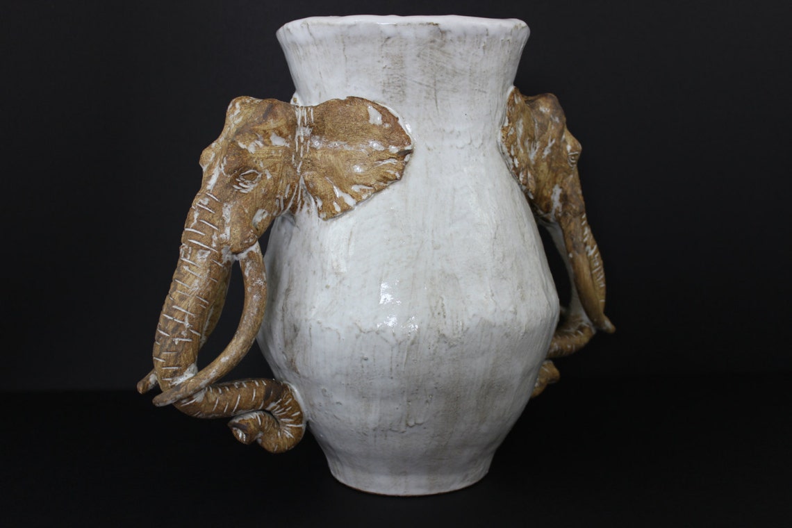 Large Ceramic Double Elephant Vase by Shayne Greco Beautiful Etsy