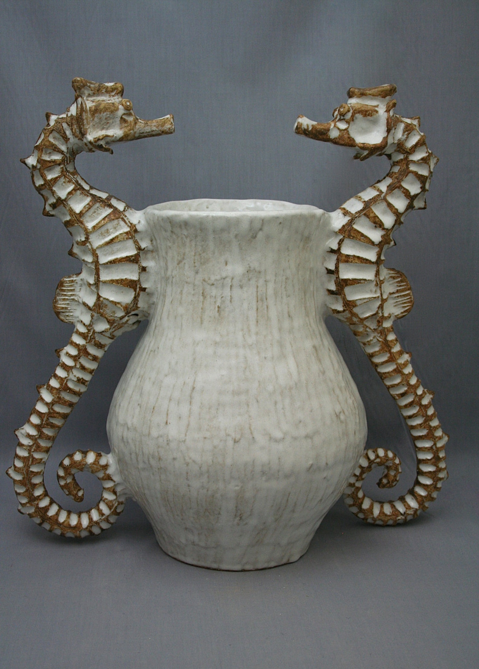 Large Ceramic Seahorse Vase by Shayne Greco Beautiful Nautical Shabby