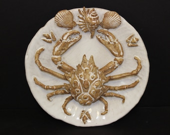 Pallisy Style Ceramic Spider Crab Platter by Shayne Greco. Beautiful mediterranean glazed pottery.