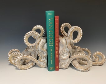 Nautical Ceramic Octopus Book Ends by Shayne Greco Beautiful Shabby Chic Mediterranean Sculpture Pottery