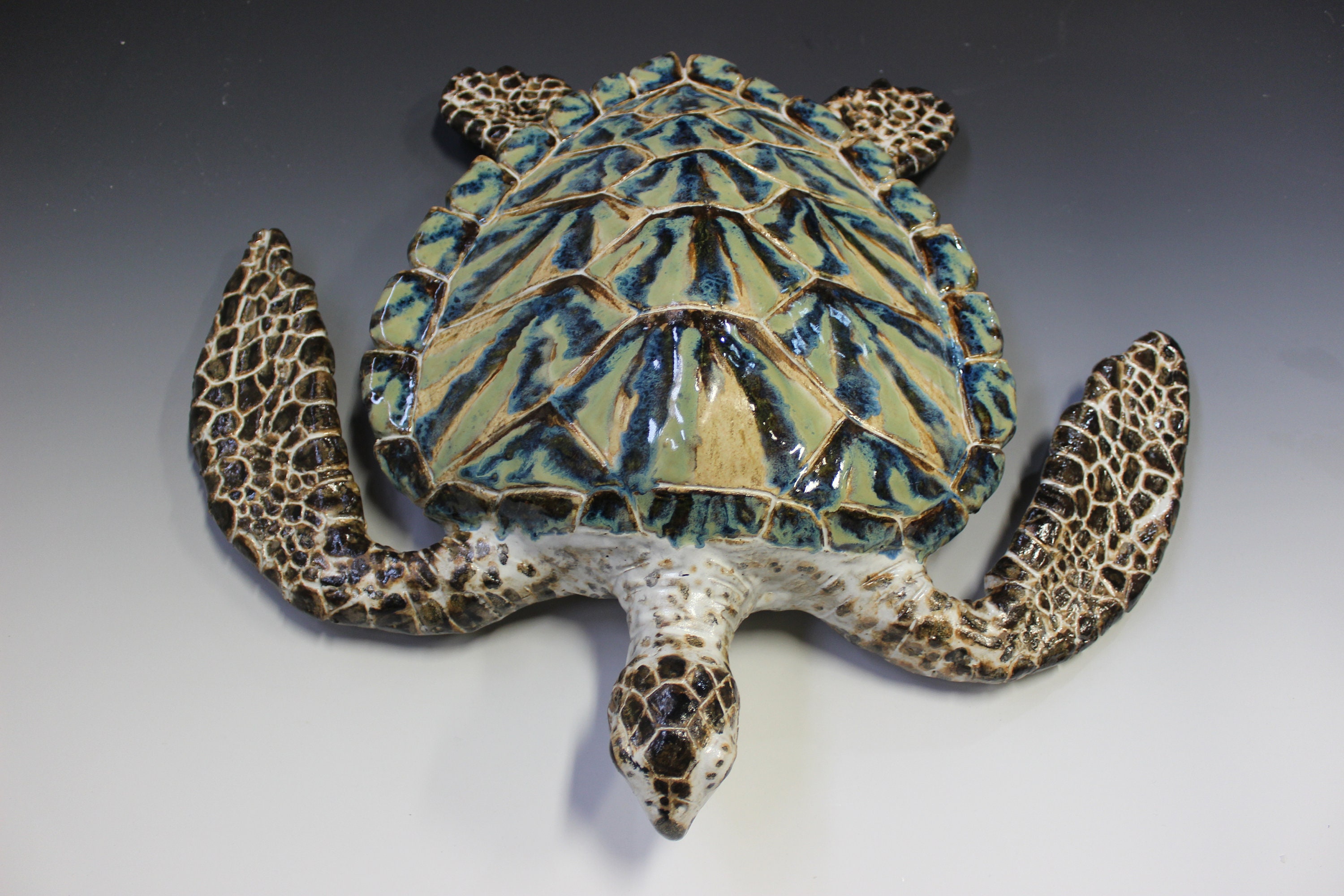 Large Handmade Marbled Ceramic Sea Turtle Wall Hanging/coffee Table