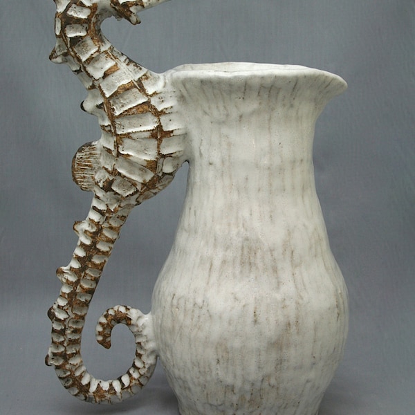 Large Ceramic Seahorse Pitcher Vase by Shayne Greco Beautiful Mediterranean Sculpture Pottery