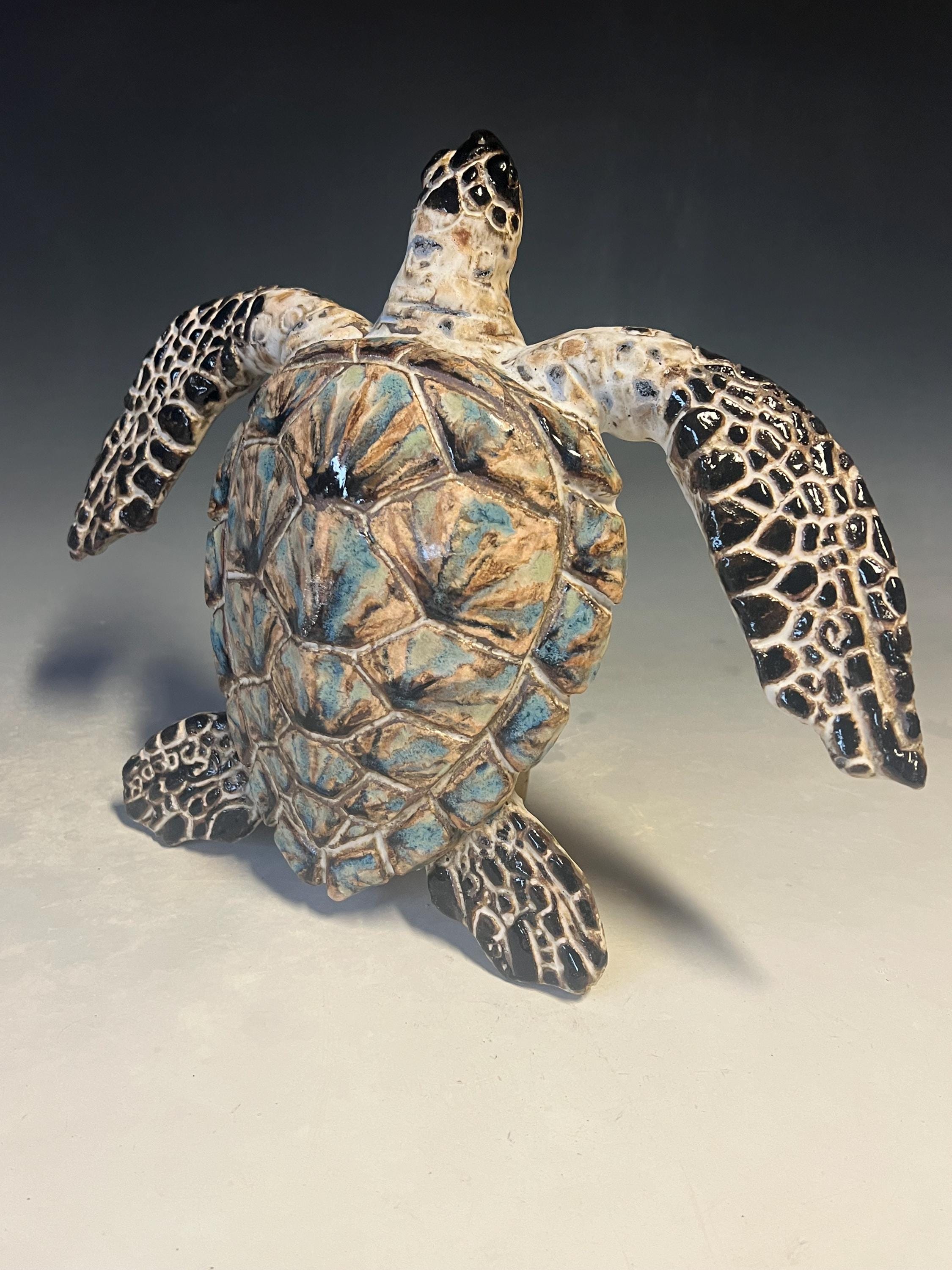 Small Hand-made Ceramic Marbled Sea Turtle Wall Hanging/coffee