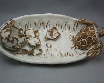 Handmade Ceramic Sea Turtle Platter, Nautical Pottery